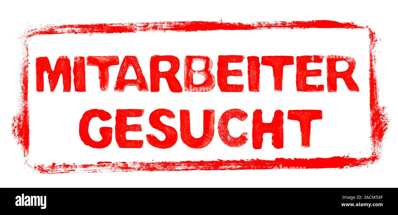 I dipendenti volevano: Cornice rossa e lettere grunge come suggerimento o striscione Foto Stock