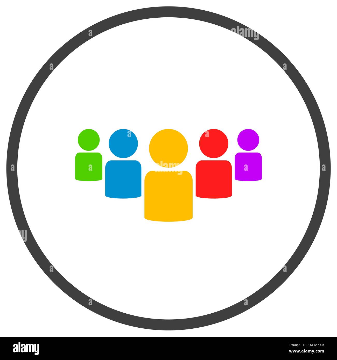 Icona del gruppo colorata - icona piatta in un cerchio con 5 persone come segno per il gruppo o la comunità Foto Stock