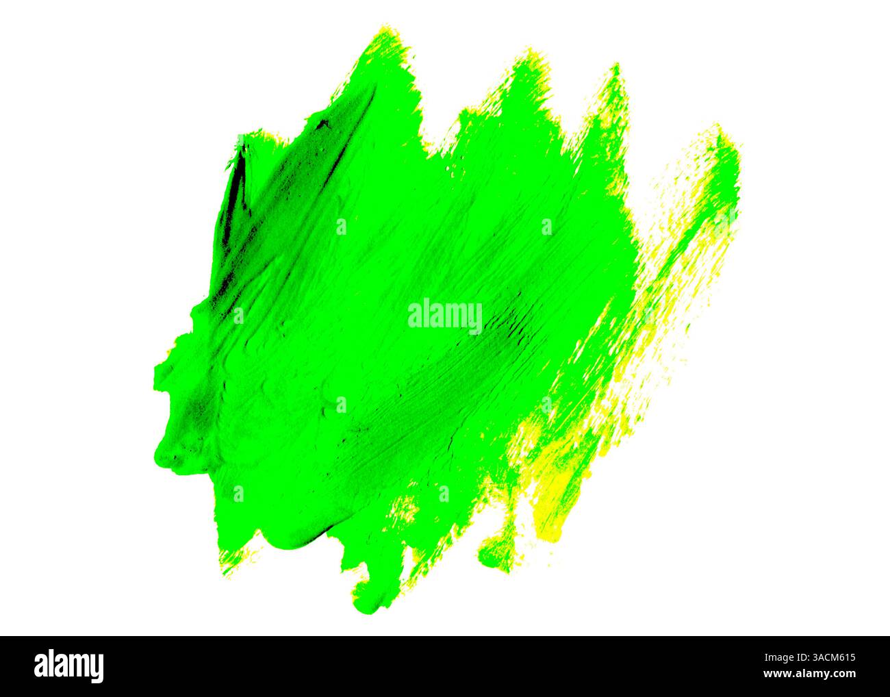 Scarabocchiare giallo verde dipinto con un pennello su carta bianca o sfondo Foto Stock