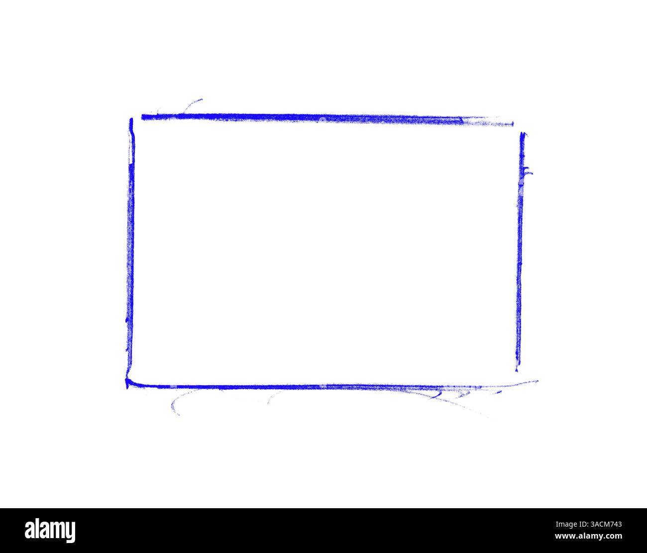 Cornice disordinata disegnata con una matita blu su sfondo bianco con spazio di testo Foto Stock