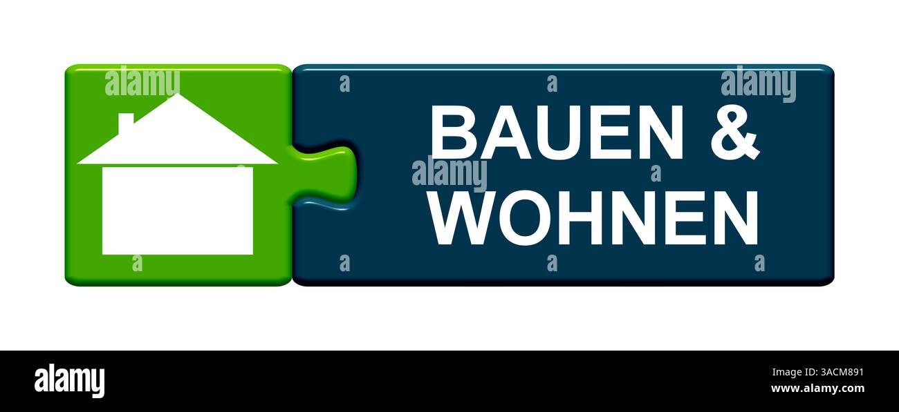 Il pulsante a due pezzi isolato con il simbolo mostra l'edificio e la vita Foto Stock