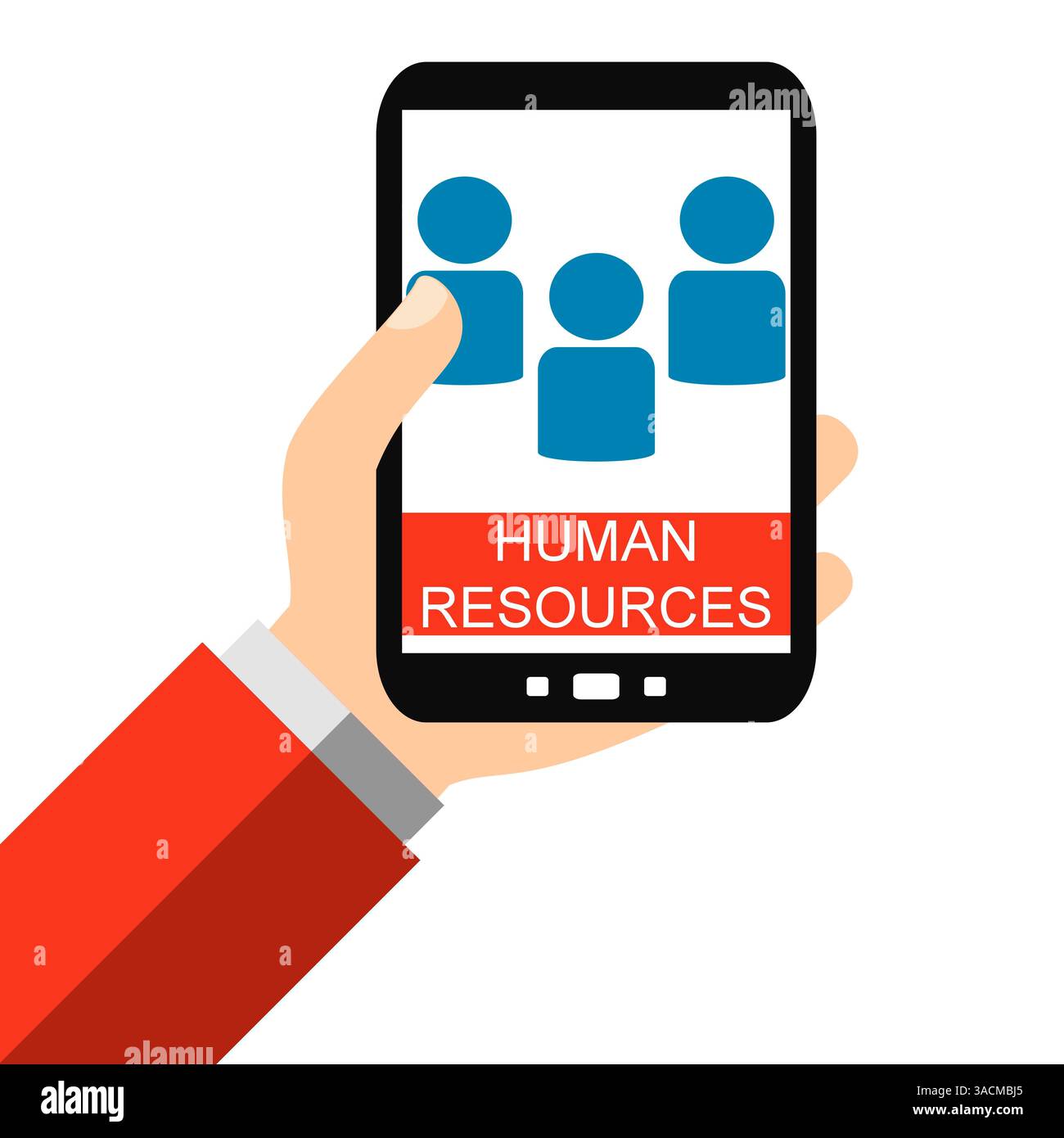 Mano con lo smartphone: Risorse umane - Design piatto Foto Stock