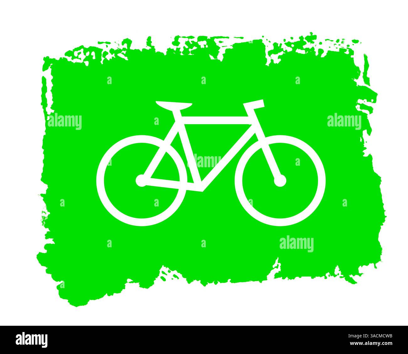Icona della bicicletta come simbolo per il ciclismo, il noleggio di biciclette o il ciclista su una texture grunge isolata verde con bordo irregolare Foto Stock