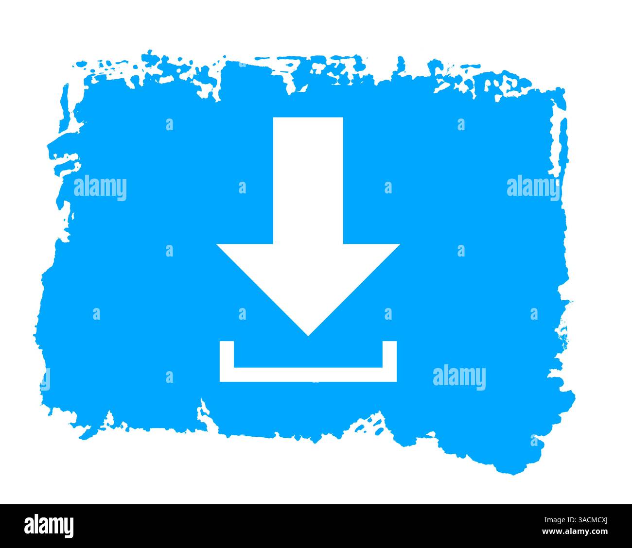 Icona freccia come simbolo da scaricare su texture grunge isolata blu con bordo irregolare Foto Stock