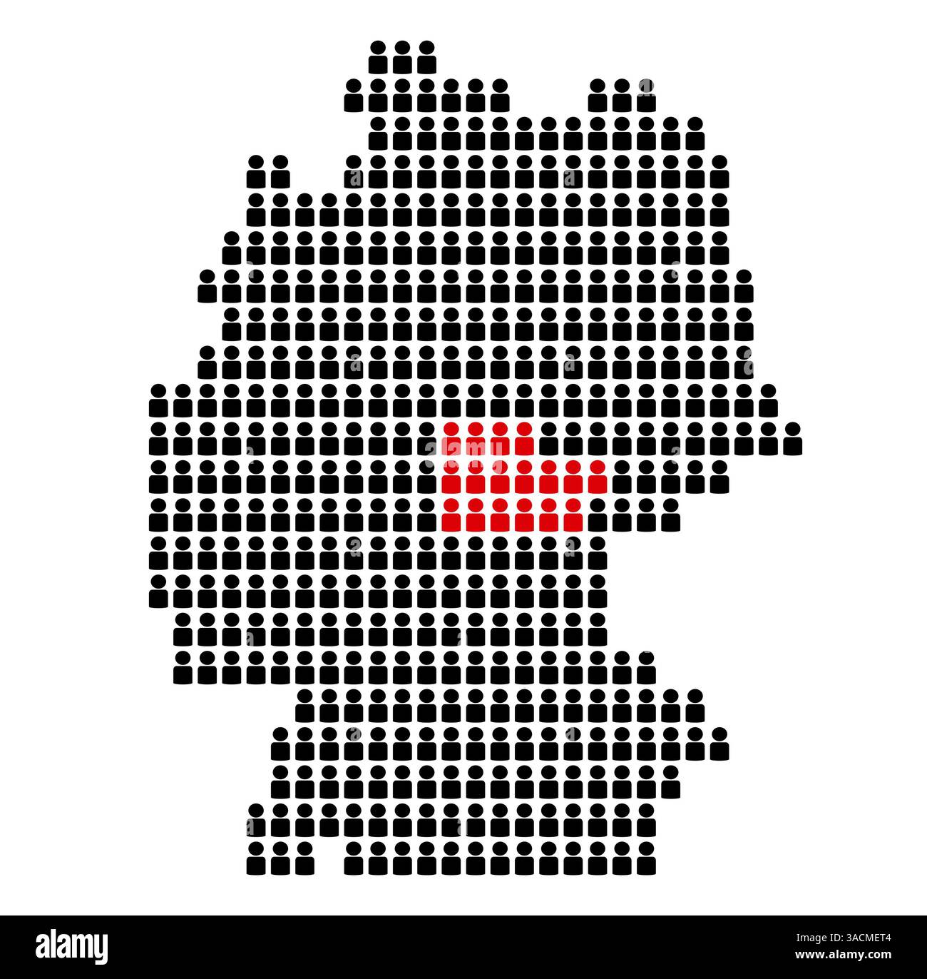 Mappa della Germania con molte icone nere e contorno rosso dello stato della Turingia Foto Stock