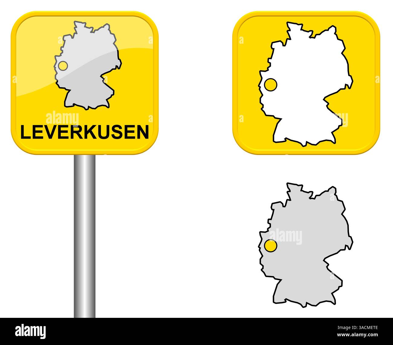 Leverkusen - cartello, pulsante e mappa della città Foto Stock
