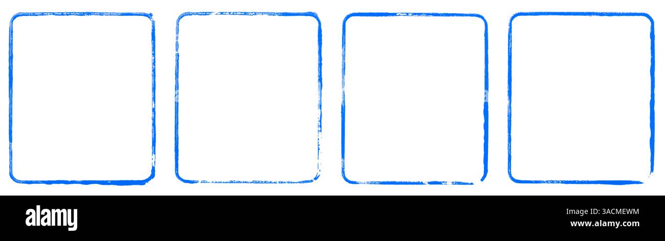 4 cornici vuote di francobolli blu dipinte con un pennello o una matita come bordo Foto Stock