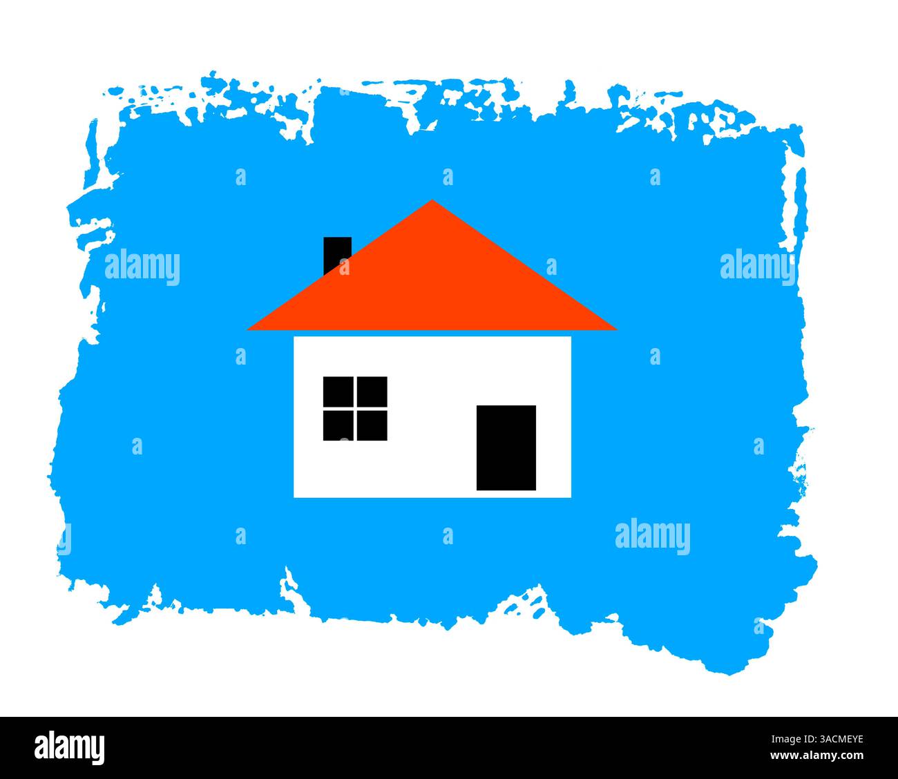 Icona della casa come simbolo di immobili, case o abitazioni su una texture grunge isolata blu con bordo irregolare Foto Stock