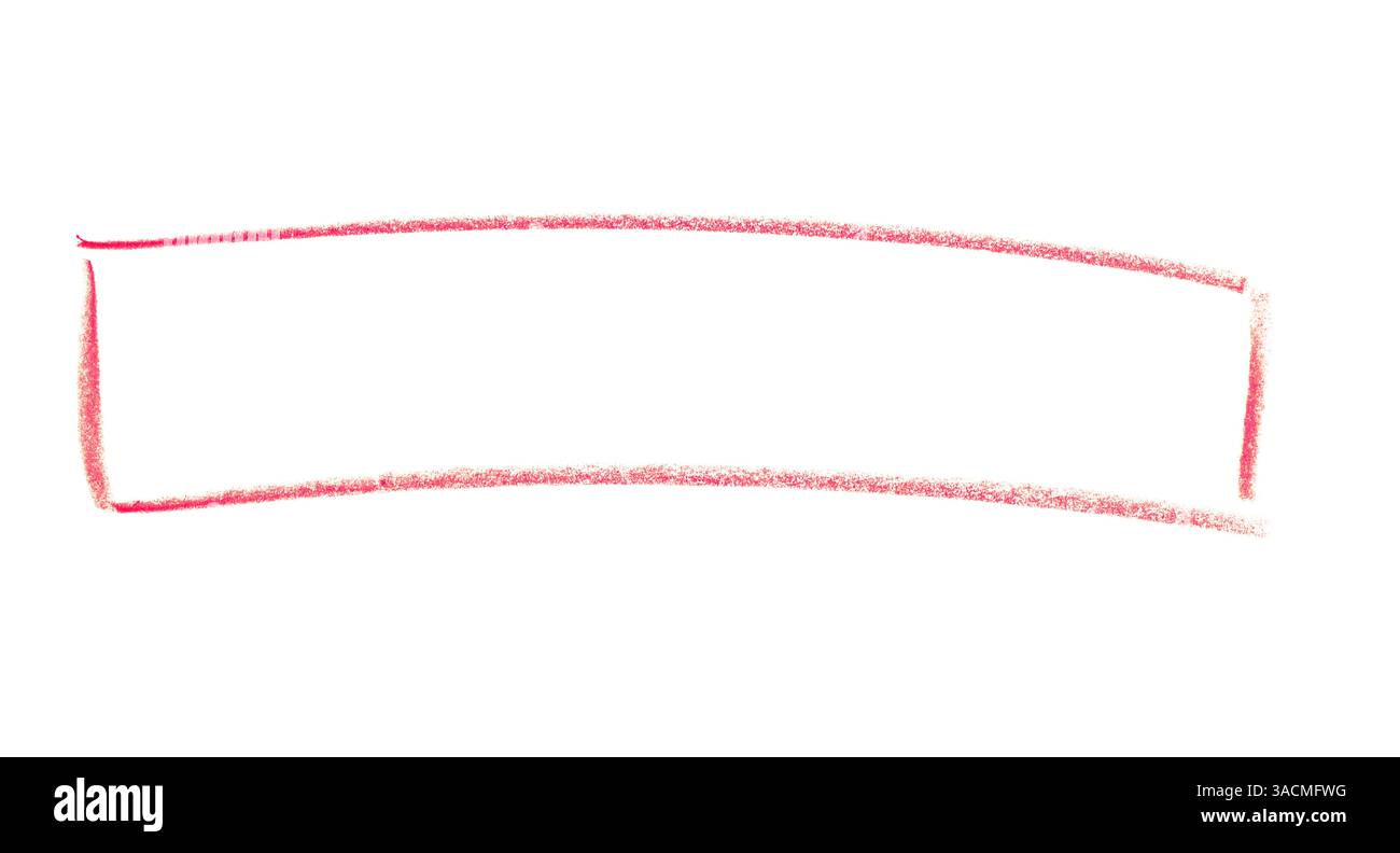 Cornice isolata di colore rosso dipinta a mano con spazio di testo su sfondo bianco disegnato con una matita colorata Foto Stock