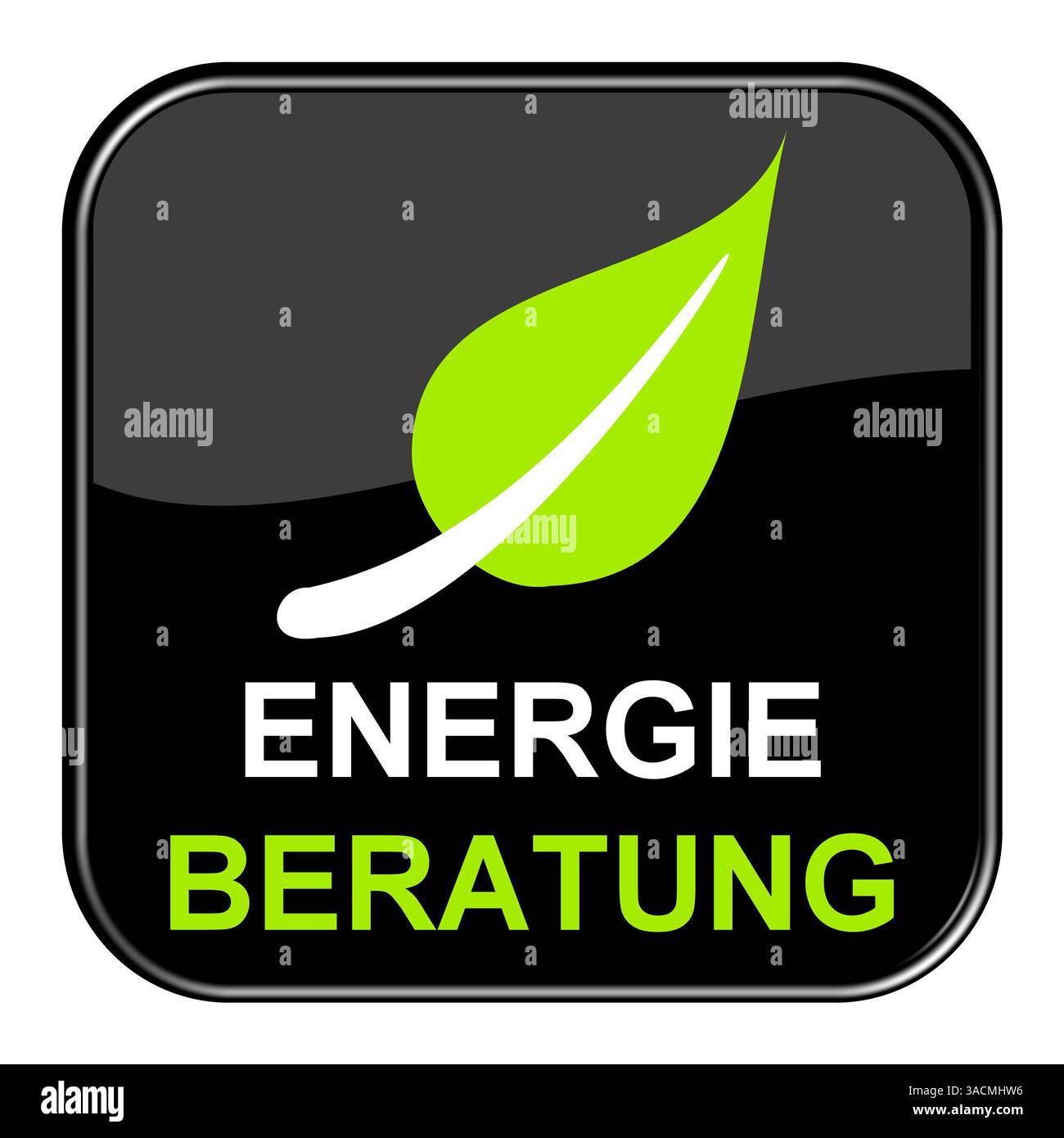 Il pulsante nero isolato con il simbolo mostra i consigli energetici Foto Stock