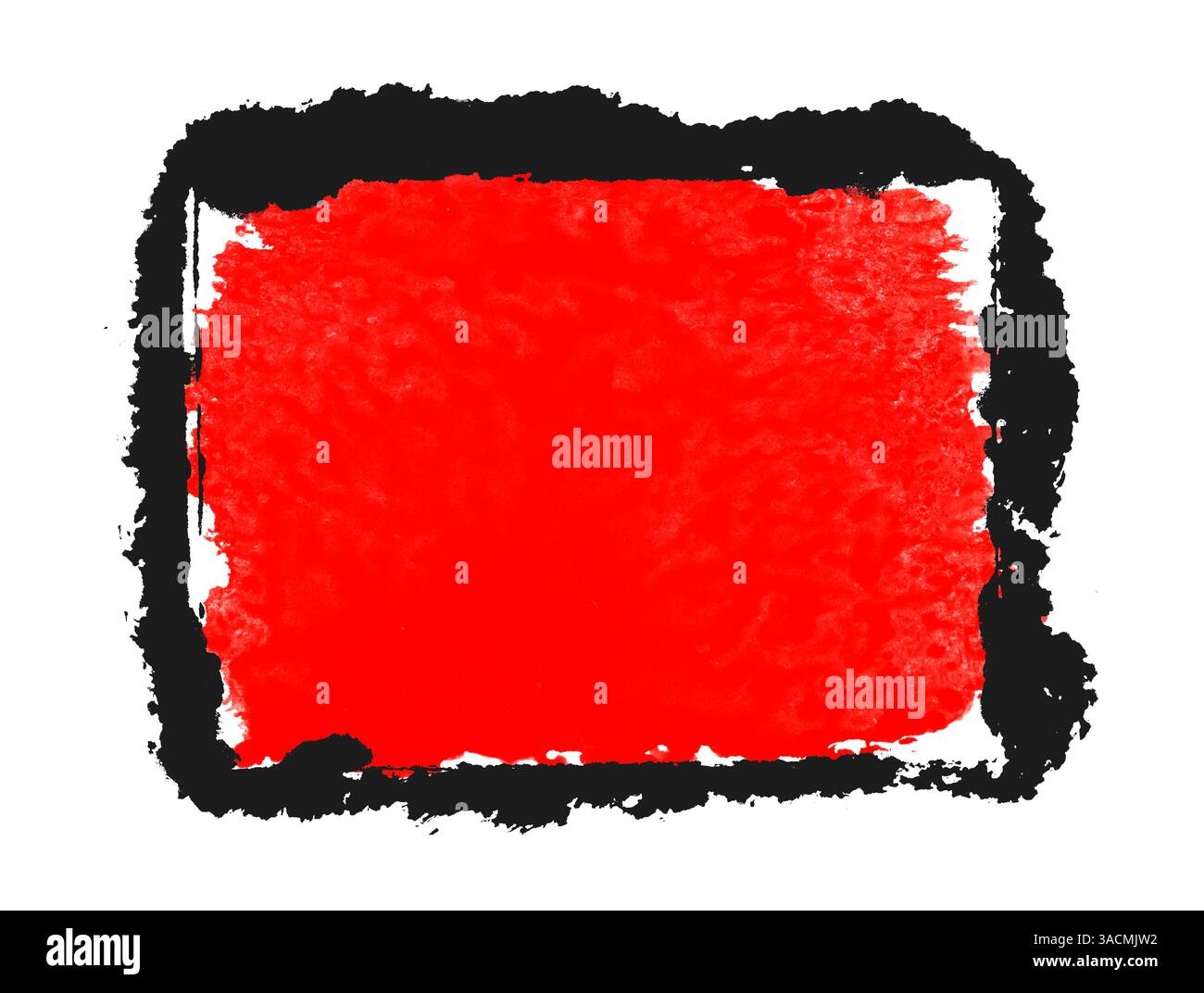 Bordo nero dipinto a mano con area del pennello rosso come sfondo con spazio di testo Foto Stock