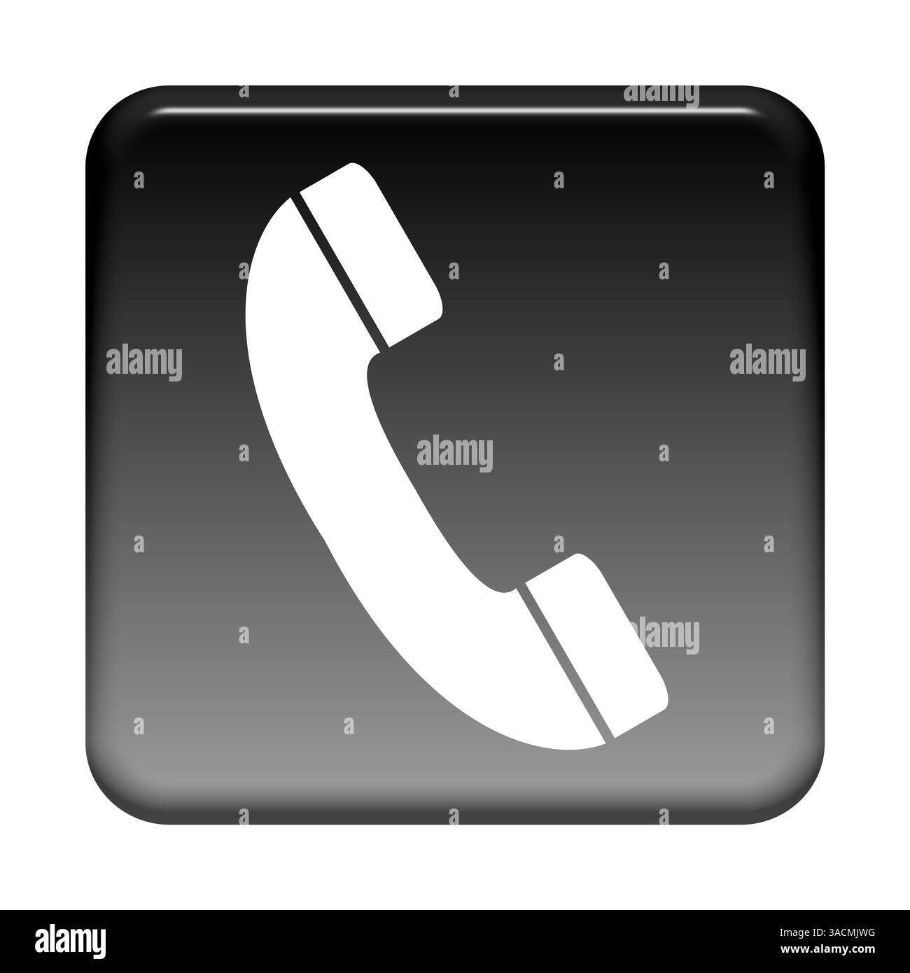 Pulsante nero lucido con icona del telefono come segnale per la linea telefonica diretta o il contatto Foto Stock