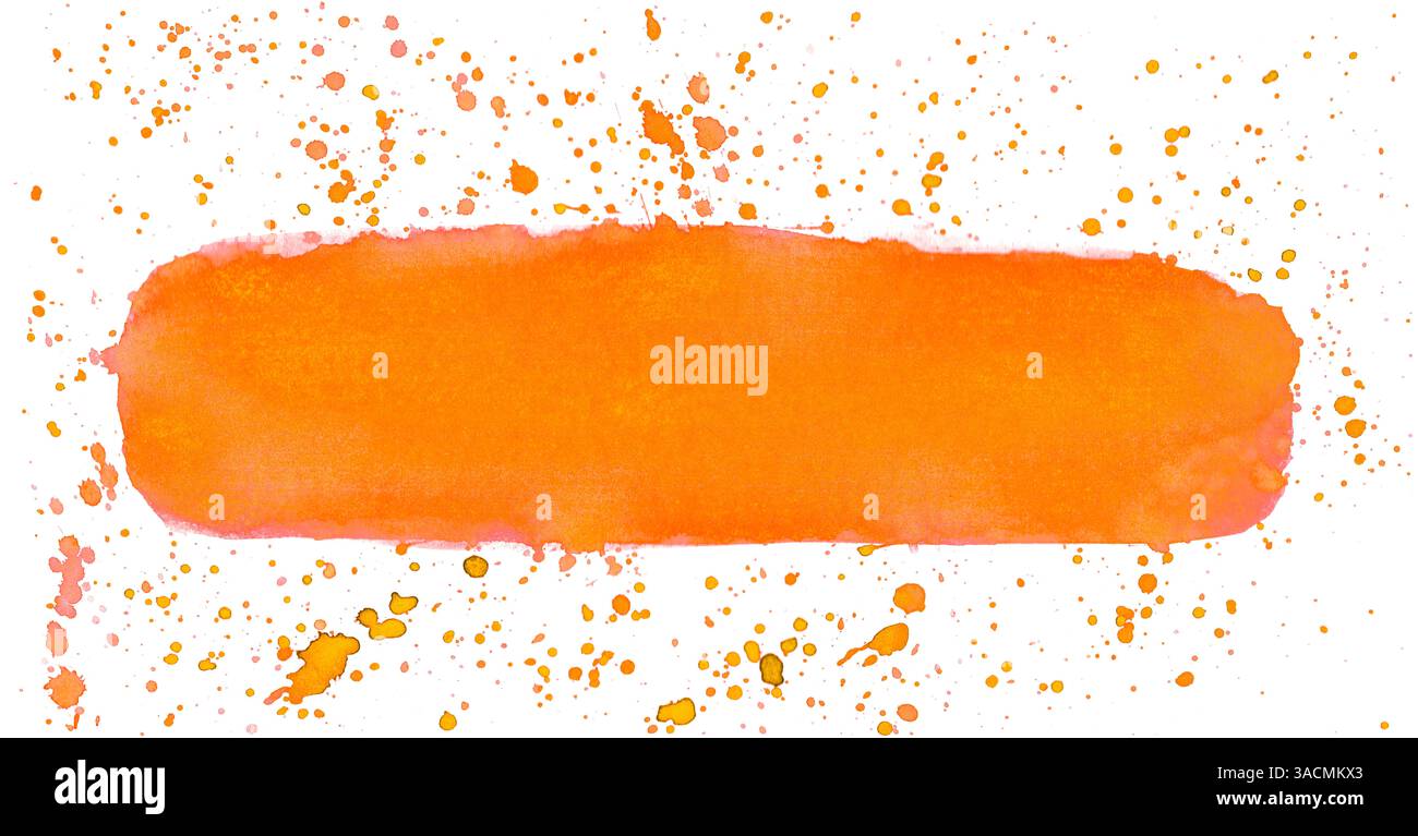 Striscia di colore arancione con spazio di testo e molte macchie di colore Foto Stock