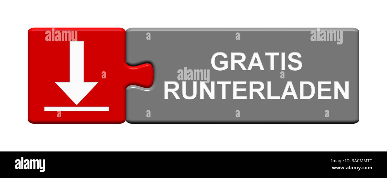 Pulsante puzzle isolato a due pezzi con il simbolo della freccia che mostra il download gratuito Foto Stock