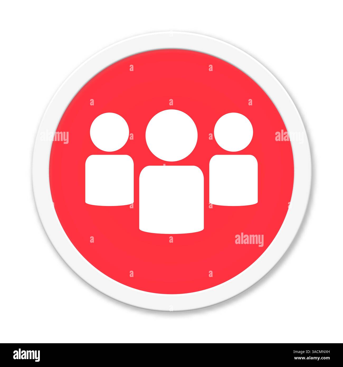 Pulsante isolato rosso rotondo con bordo bianco per mostrare il gruppo Foto Stock
