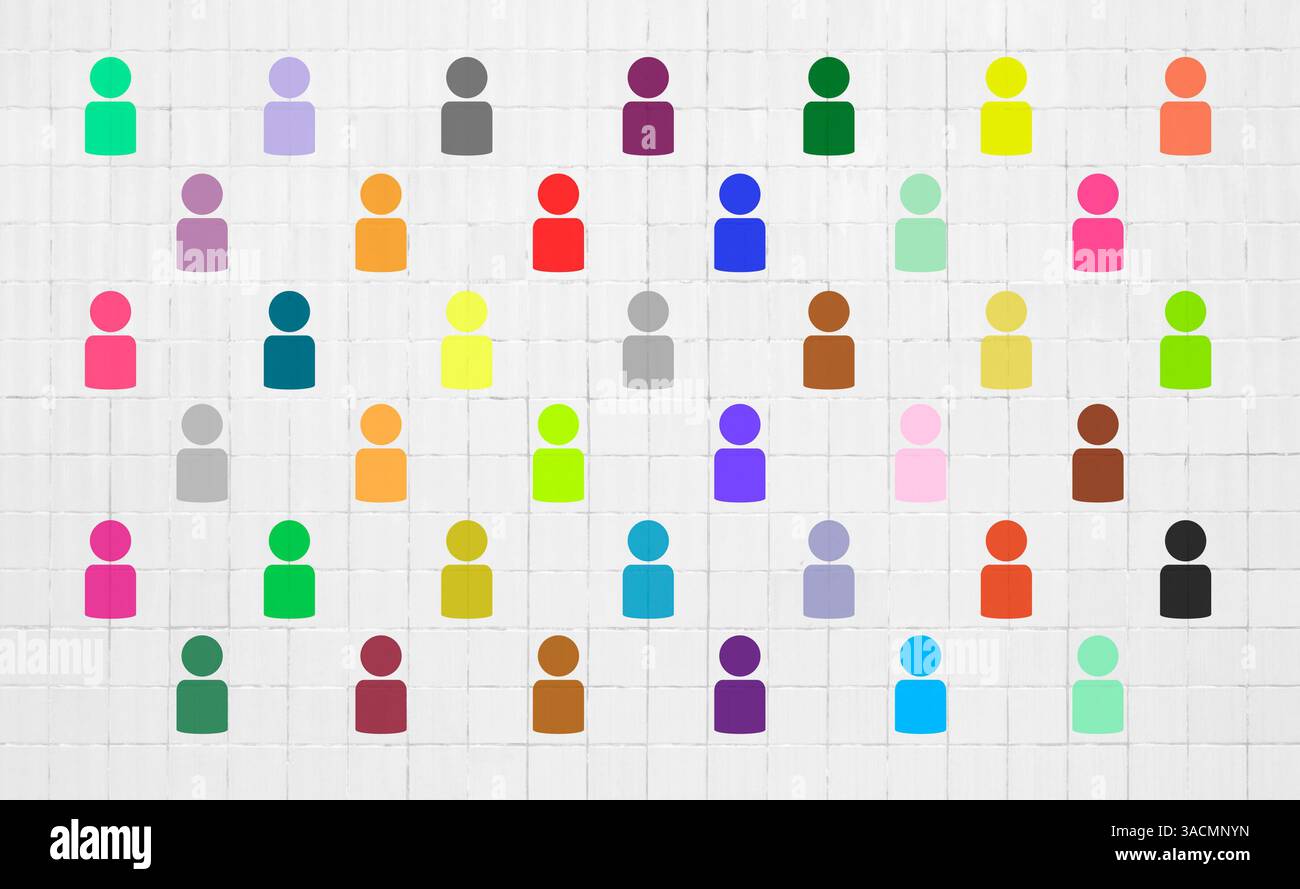 Parete luminosa con molte icone colorate Foto Stock