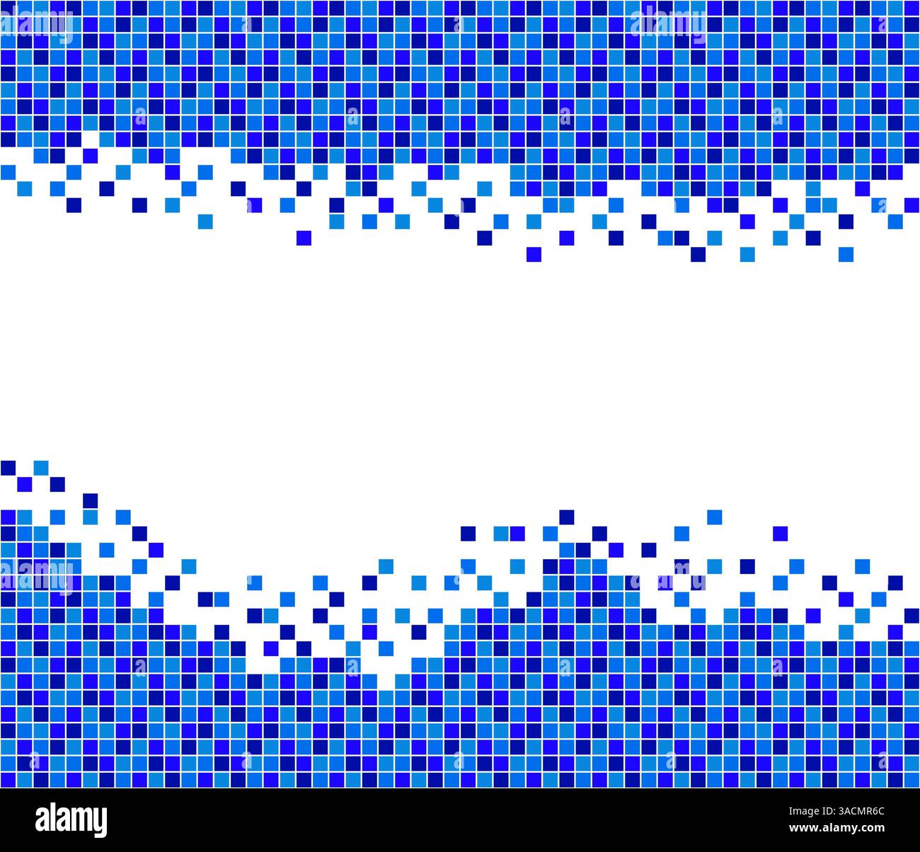 Mosaico di pixel blu con bordo irregolare e spazio di testo con colore bianco Foto Stock