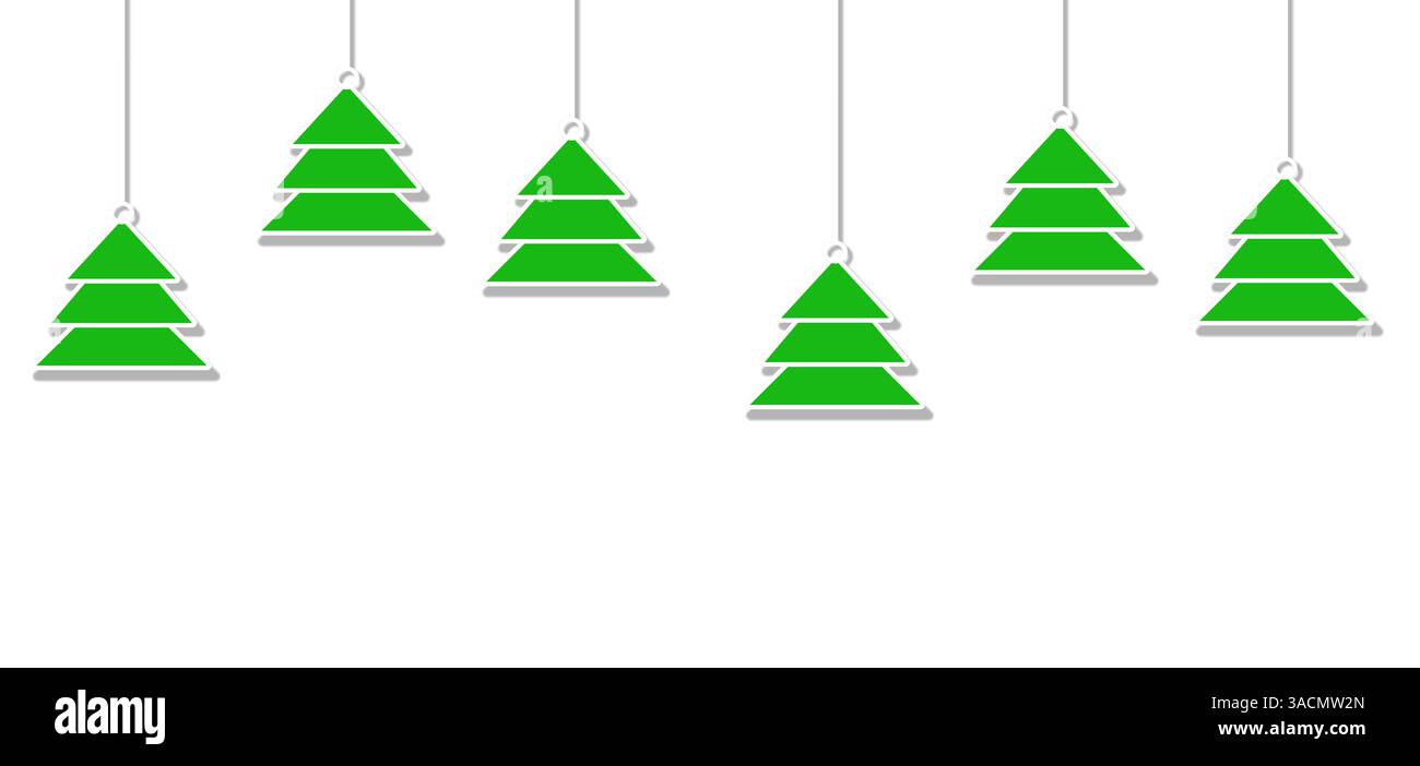 Ampio biglietto di Natale con abeti come decorazioni natalizie bianco verde Foto Stock