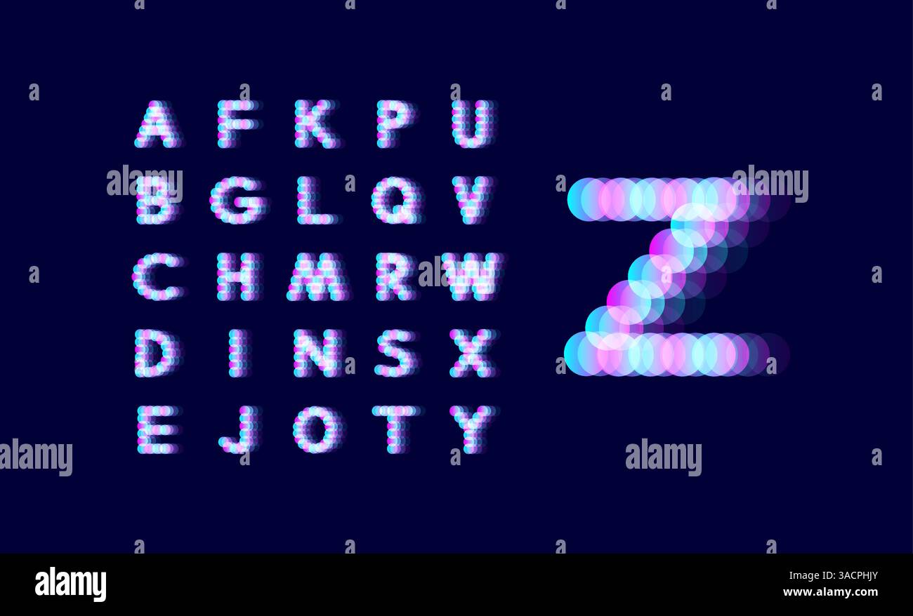 Luce al neon alfabeto. Font tratteggiato. Abstract sfondo vettoriale con lettera di segni. Gli elementi di design. Illustrazione Vettoriale