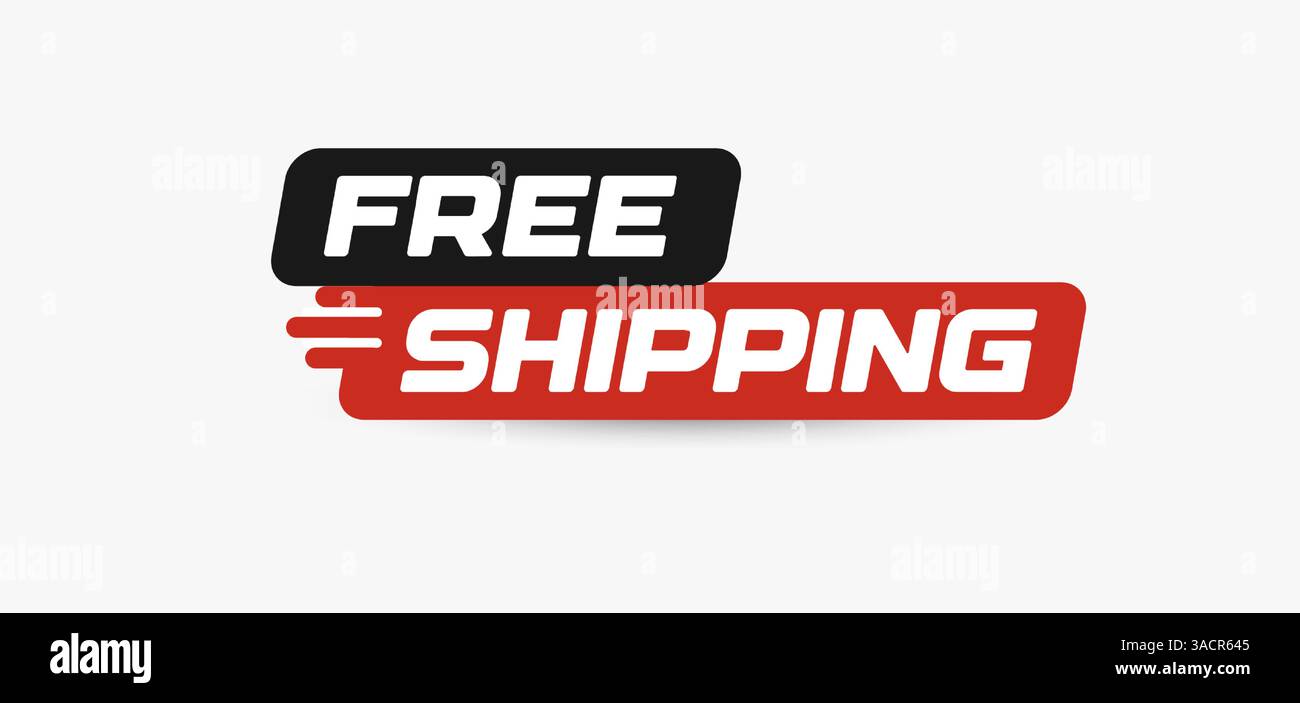 Etichetta di spedizione gratuita con linee dinamiche di velocità, colori a contrasto elevato, per garantire urgenza, movimento e promozione. E-commerce e badge logistico per il digitale Illustrazione Vettoriale