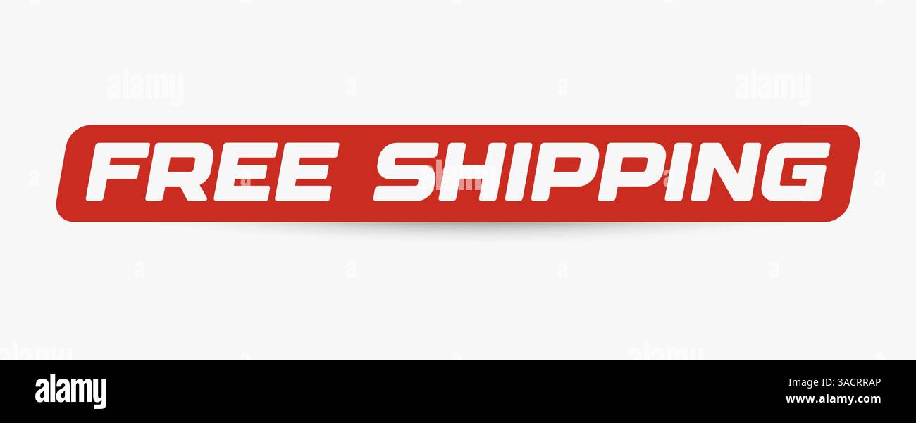 Spedizione gratuita testo bianco in grassetto su rettangolo arrotondato rosso pieno, evoca urgenza, attenzione, velocità. Ideale per promozioni e campagne di distribuzione e-commerce Illustrazione Vettoriale