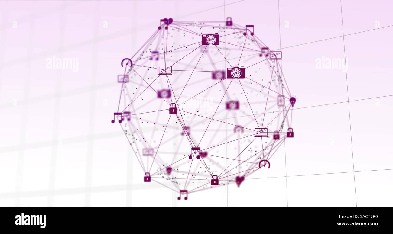 Immagine della rete globale di connessioni su sfondo griglia Foto Stock