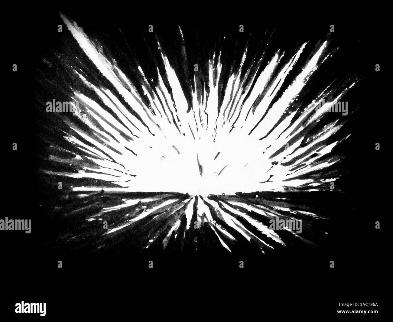 Immagine di sfondo disegnata costituita da linee bianche irregolari in espansione verso l'esterno su uno sfondo nero. Foto Stock