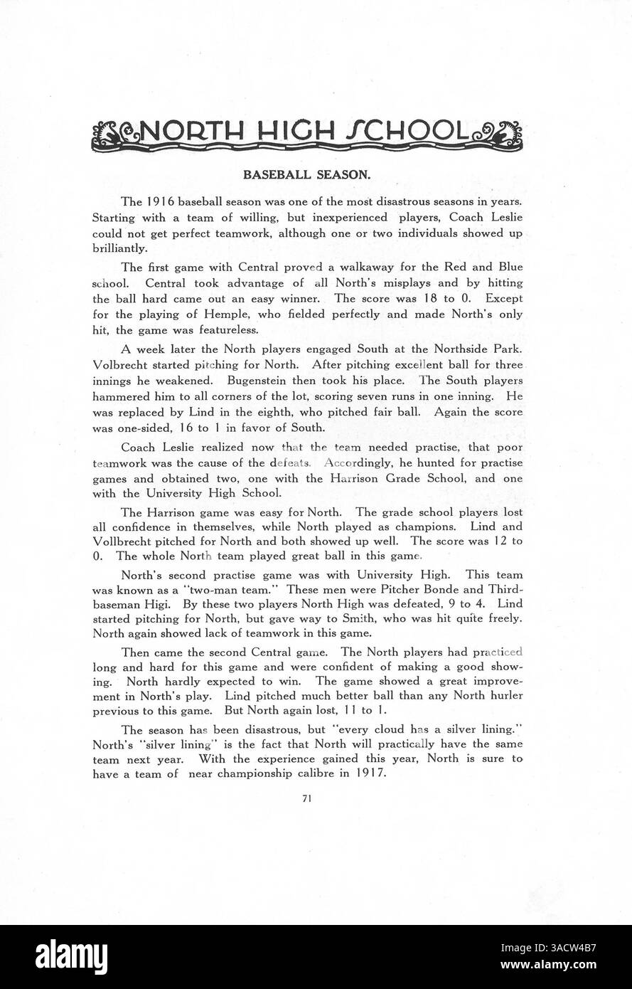 Questo annuario Polaris del 1916 della North High School cattura i momenti chiave dell'anno scolastico 1915-1916, mostrando il coinvolgimento di studenti, insegnanti e atleti, con particolare attenzione agli studenti afroamericani. Foto Stock