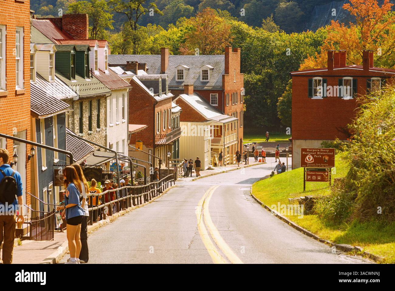 High Street presso l'Harpers Ferry National Historical Park di Harpers Ferry, Jefferson County, West Virginia, Stati Uniti Foto Stock