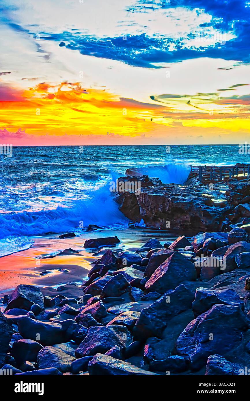 I tramonti di Bali sono spesso considerati da cartolina, con i loro colori mozzafiato e il paesaggio mozzafiato. Ecco un bianco e nero all'altezza del tramonto Foto Stock