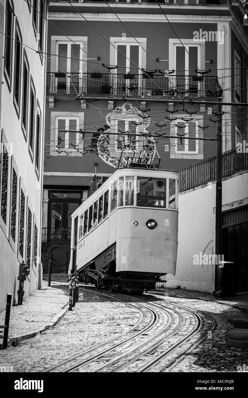 L'iconico Elevador da Gloria nella città vecchia di Lisbona si snoda lungo il vicolo, il Portogallo Foto Stock