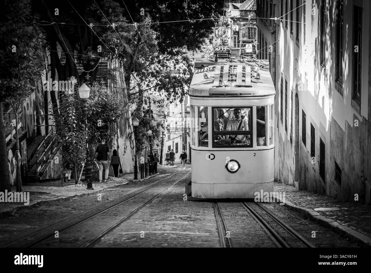 Lisboa, Portogallo, l'iconico Elevador da Gloria nel centro di Lisboa si snoda lungo la strada, Portogallo Foto Stock