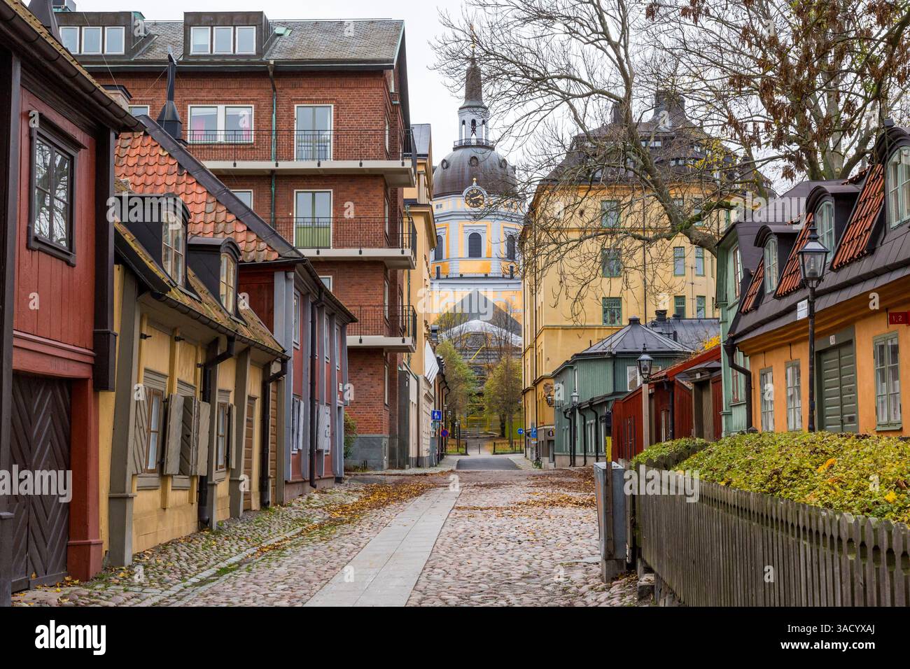 Svezia, Stoccolma, Soder Island, Sodermalm. Case del XIX secolo nelle vicinanze del Maestro Mikaels Gata. Fjallgatan. Foto Stock