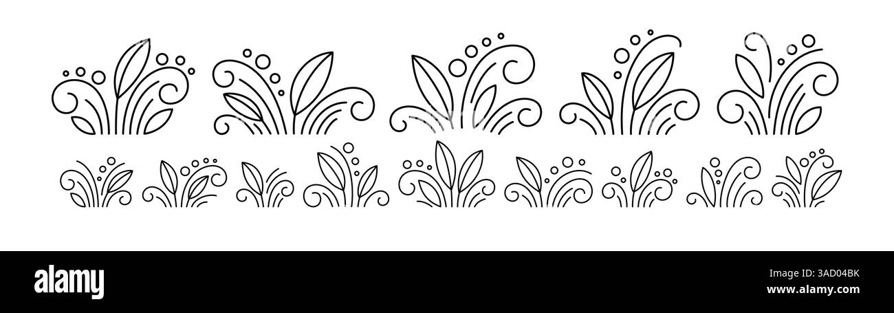 Elegante set di elementi decorativi con motivi floreali in uno stile minimalista Black Outline. Illustrazione vettoriale Illustrazione Vettoriale