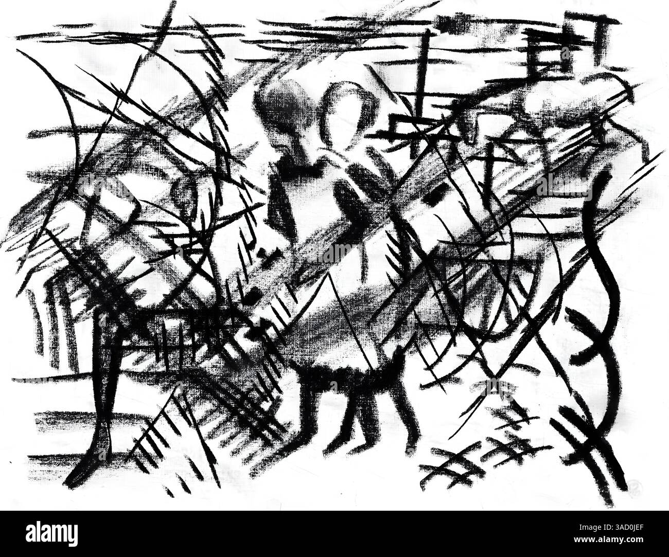 Girls on the Railway Crossover in the Evening (1913) di August Macke – Expressionist Painting, German Modernism, Public Domain Art Print, High-Resolu Foto Stock