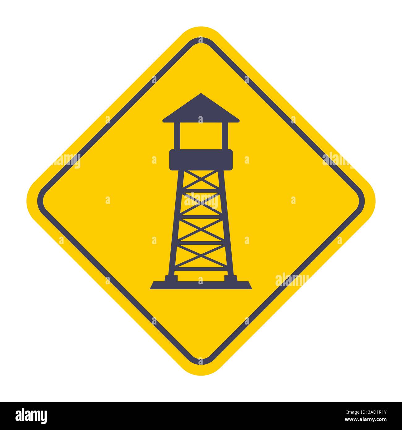 Torre della prigione, telecamera sulla colonna. Rete metallica di recinzione filo spinato Illustrazione Vettoriale