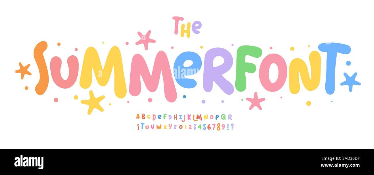 Grazioso carattere pastello per bambini con lettere morbide e arrotondate in stile da sogno. Accogliente e soffice tipografia per biancheria da letto per neonati, cuscini, materassi, arredamento per il vivaio e sonno Illustrazione Vettoriale