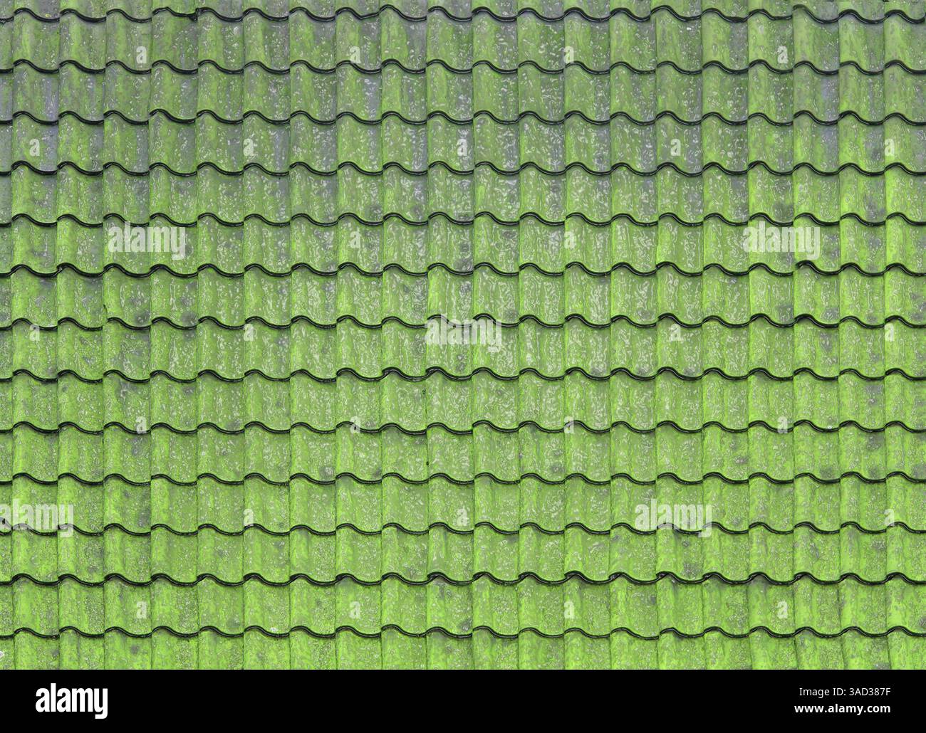 Tegole verdi brillanti disposte in un motivo ondulato e ripetitivo. Bielorussia Foto Stock