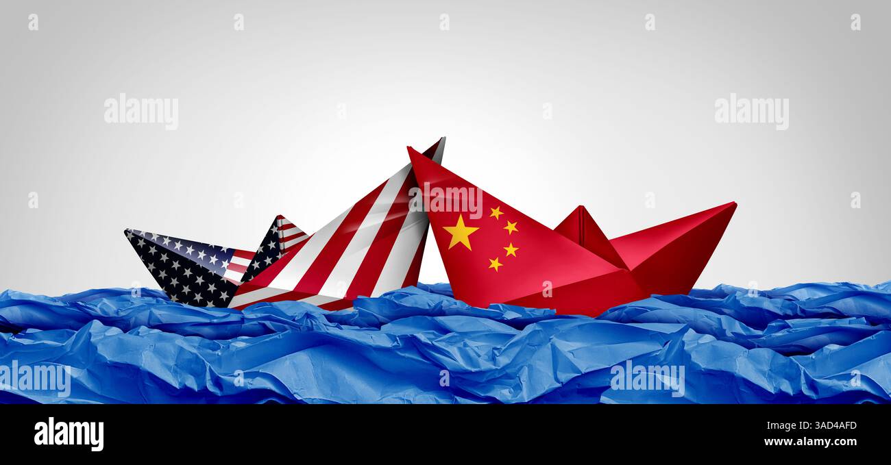 Crisi della guerra commerciale Cina USA e Usa Guerra commerciale come dazi di ritorsione cinesi e americani come rischio finanziario e pericolo di investimento come turbolenza del mercato azionario Foto Stock