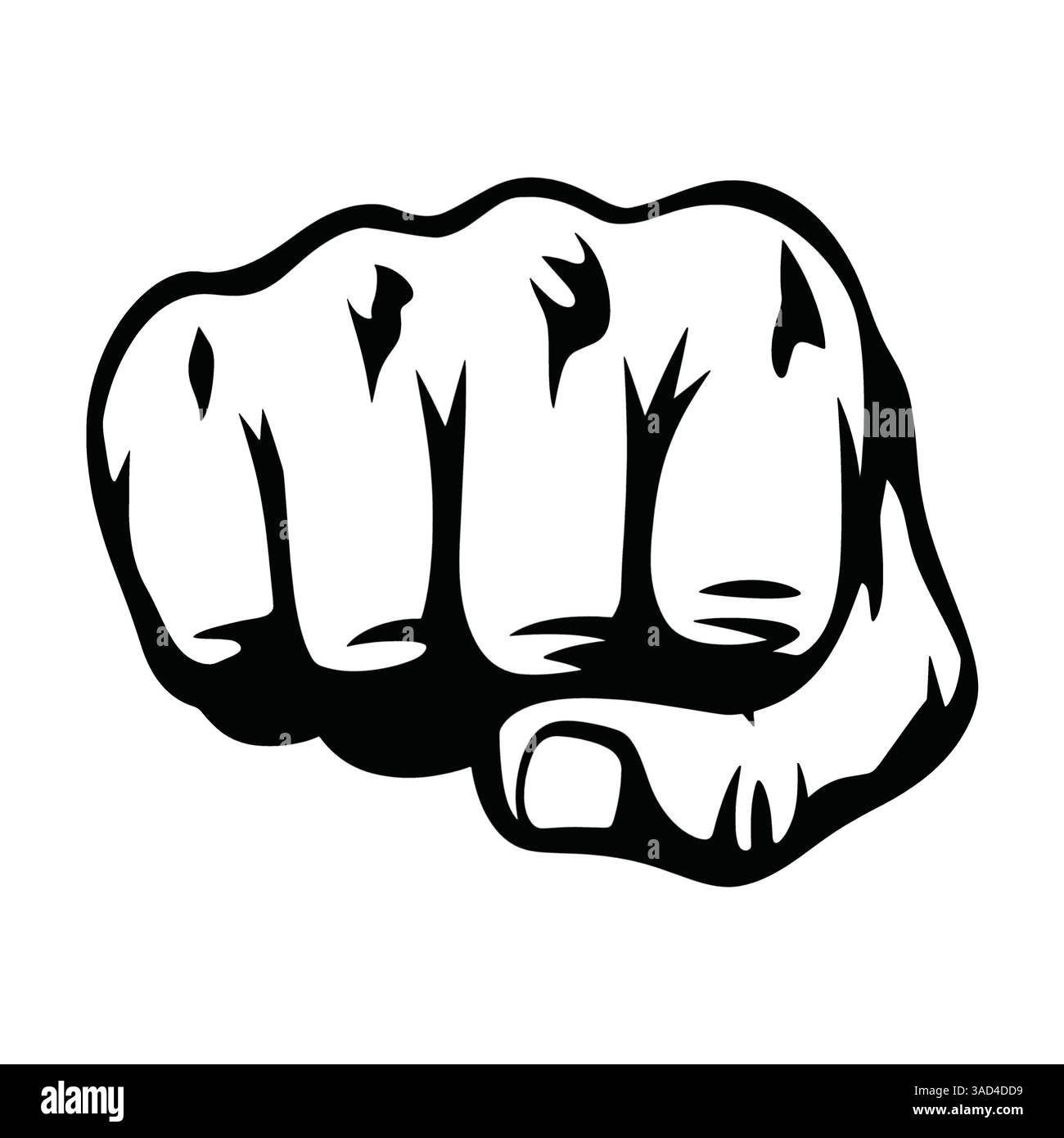Pugno a mano con uno stile audace e dinamico. Potente pugno a mano che simboleggia la forza e l'impatto. Isolato su sfondo bianco. Vect Illustrazione Vettoriale