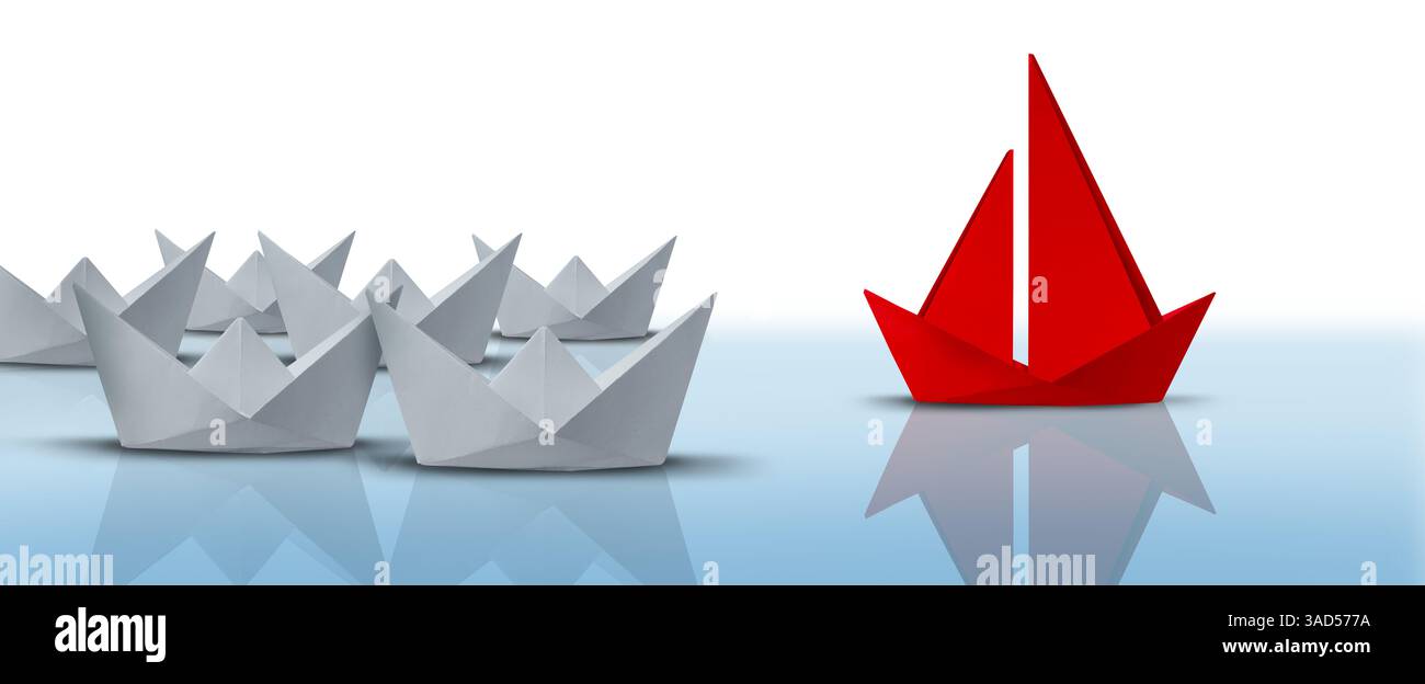 Concetto rivoluzionario e innovazione aziendale successo e nuovo pensiero come una leadership intelligente nello sviluppo aziendale o metafora del leader motivazionale per la d Foto Stock