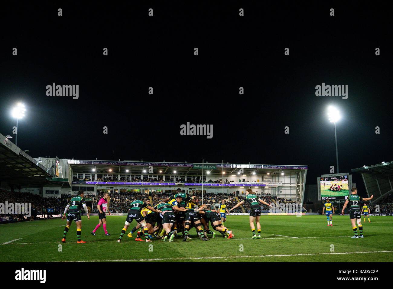 Northampton, Regno Unito. 4 aprile 2025. Vista generale del Cinch Stadium ai Franklin's Gardens, sede dei Northampton Saints durante la partita della Investec Champions Cup del 16° turno tra Northampton Saints e ASM Clermont Auvergne al cinch Stadium@Franklin's Gardens, Northampton. Il credito per immagini dovrebbe essere: Craig Thomas/Sportimage Credit: Sportimage Ltd/Alamy Live News Foto Stock