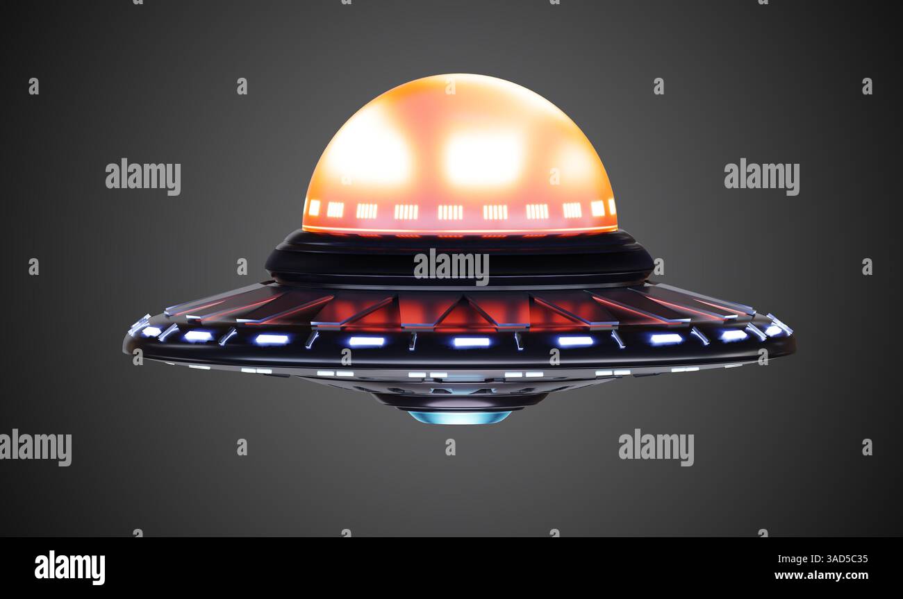 Astronave aliena UFO. Illustrazione con rendering 3D. Foto Stock