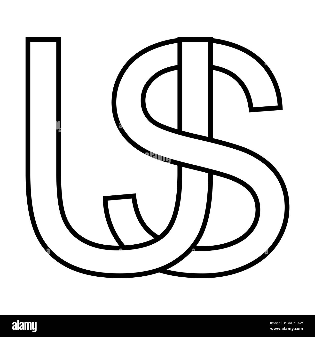 Lettere intrecciate US, lettere di design con logo monogramma u Illustrazione Vettoriale