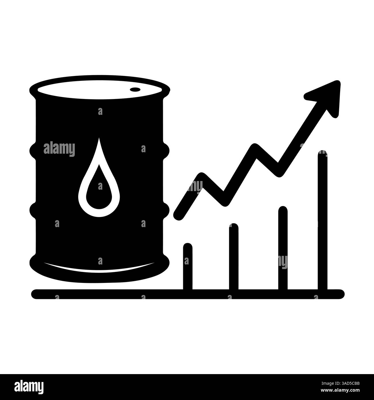 Aumento del prezzo del petrolio petrolio al barile con un grafico in forte aumento Illustrazione Vettoriale