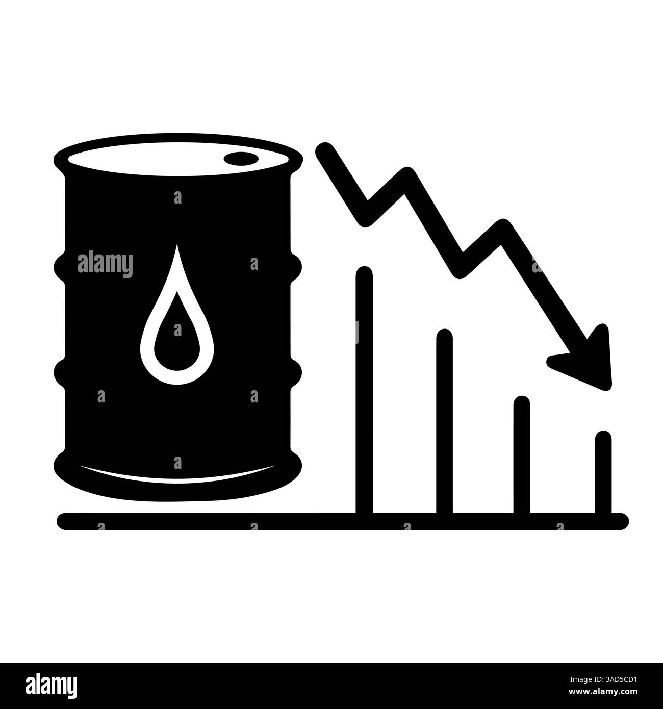 Grafico dei prezzi del petrolio in caduta, della canna e del trend al ribasso Illustrazione Vettoriale