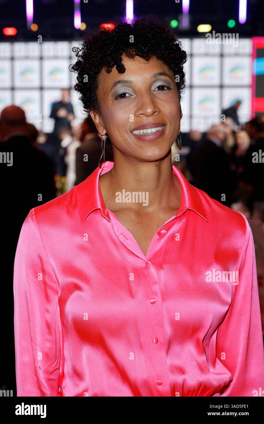 Malaika Mihambo bei der Verleihung des 25. Radio Regenbogen Award 2025 nella der Europa-Park Arena. Rust, 04.04.2025 *** Malaika Mihambo alla presentazione del premio radio Regenbogen 25 2025 nell'Europa Park Arena di Rust, 04 04 2025 foto:XS.xGabschx/xFuturexImagex regenbogen_5577 Foto Stock