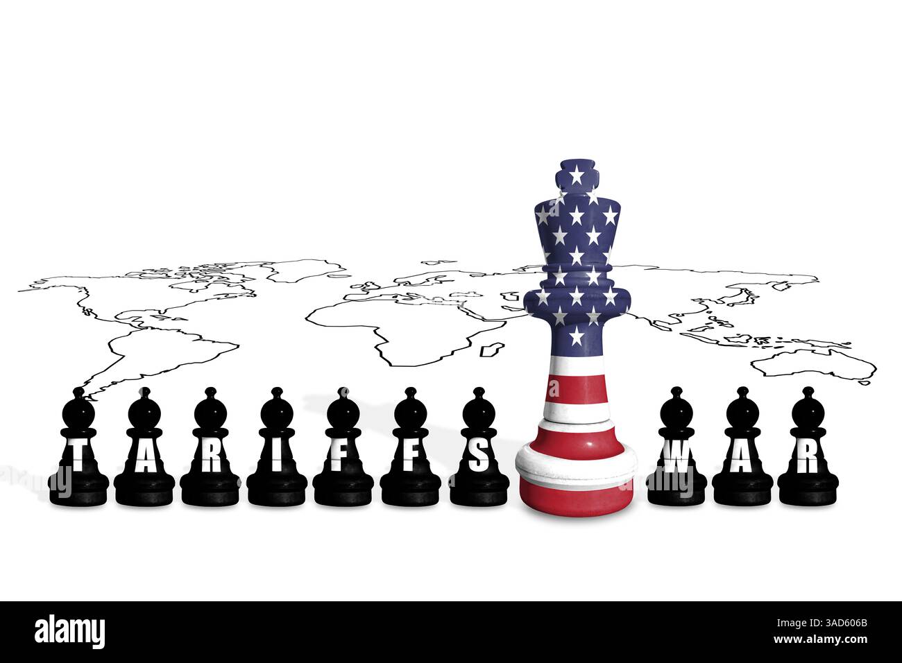Scacchi fatti dalla bandiera americana. Tariffe USA e guerra commerciale Foto Stock