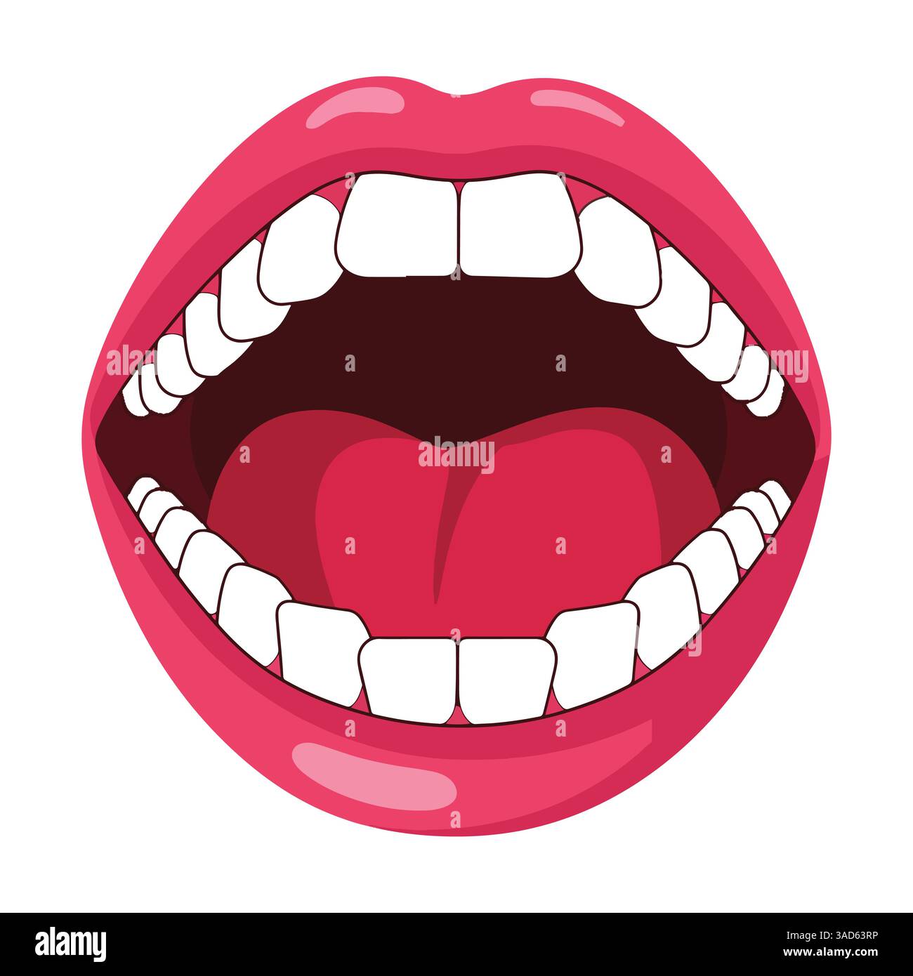 Icona malattia della bocca vettore cartoon. Mal di gola con irritazione uvula. Simbolo medico per la tosse e il trattamento del dolore. Illustrazione Vettoriale