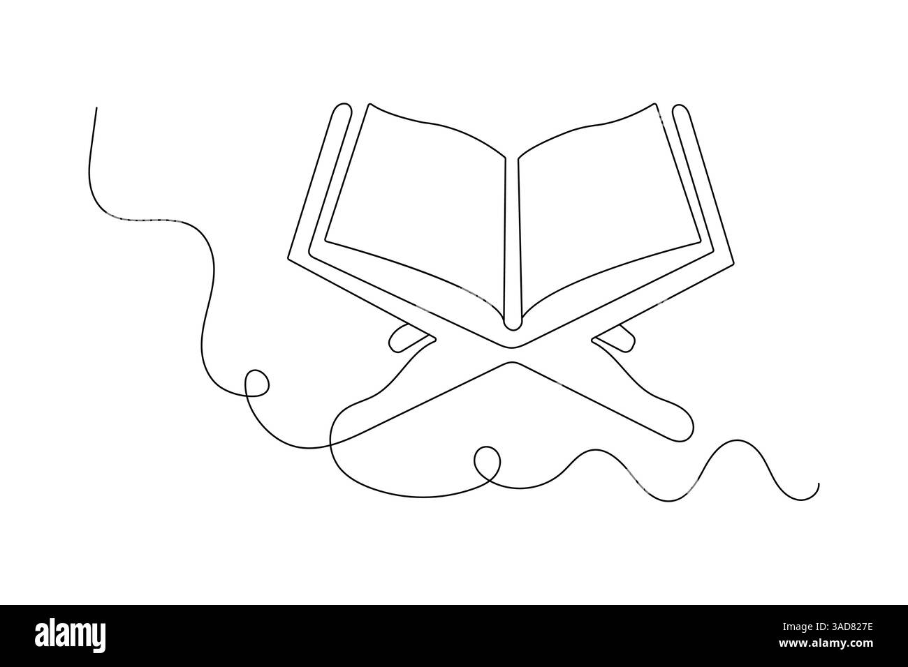 Disegno di una linea del Corano con un'icona vettoriale minimalista con sfondo bianco e nero Illustrazione Vettoriale
